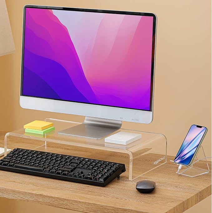 20"x10"x4" Acrylic Monitor Stand, Clear Laptop Riser with Bonus Phone Stand | Extra-Wide Clear Premium Acrylic Computer Stand, Monitor Riser & Ergonomic Desk Organizer Shelf for Office, Home, Printer, TV - Image 8
