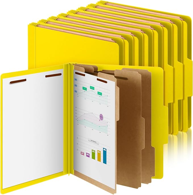 Skyygemm 12 Pcs Classification Folder Letter Size, 3 Divider File,Yellow | Back to School Folder Supplies, Pressboard File with Fastener, Expanding Organizer Bulk for Teacher, Office, Employee, Staff by Skyygemm
