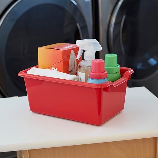 ECR4Kids Scoop Front Storage Bins, Multipurpose Organization, Red, 10-Piece - Image 9