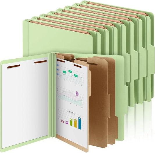 AmazingSpark 24 Pcs Classification Folder Letter Size Bulk 3 Divider Pressboard File Folder with Expansion 2 Prong Fastener Heavy Duty Office File Organizer for School Medical Document(Light Green) by Unknown