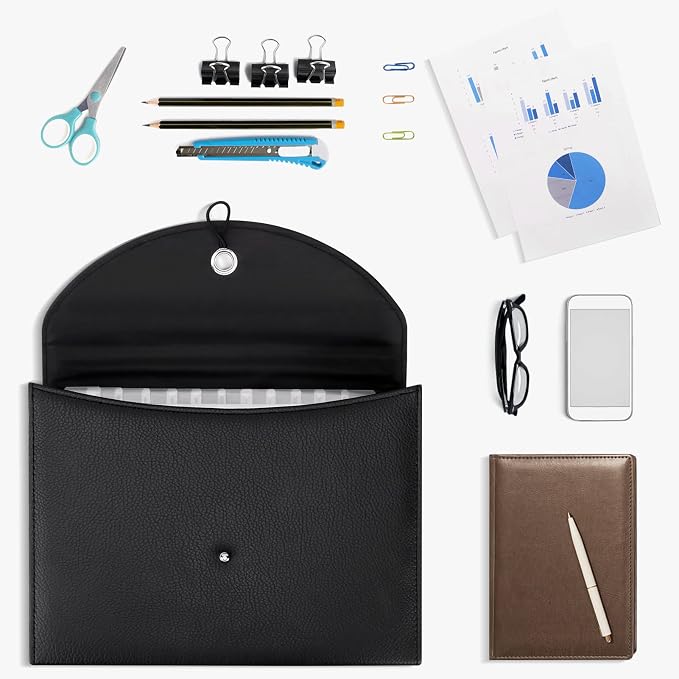 Oak-Pine Expandable Portable Accordion File Folder Document Wallet Briefcase PU Leather Business File Organizer Bag A4 and Letter Size 13 Pockets (Black) - Image 5