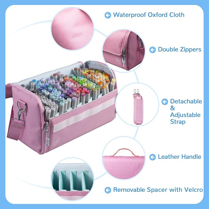 Togood Marker Pens Storage Tote Handbag, Up to 160 Pens, Pink Crossbody Bags Causal Shoulder Bag for Artists Hobbyist - Image 4