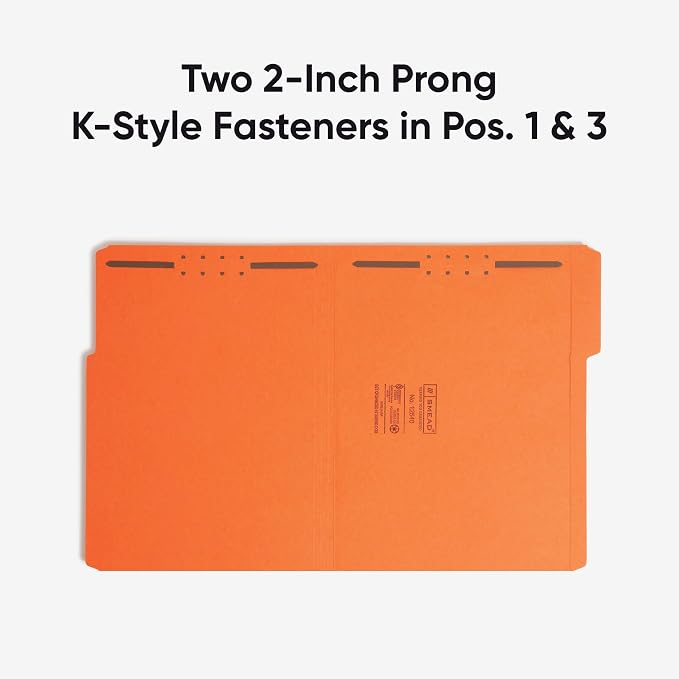 Smead Fastener File Folders, Reinforced 1/3-Cut Tabs, 2 Fasteners, Letter Size, Orange, 50 per Box (12540) - Image 7
