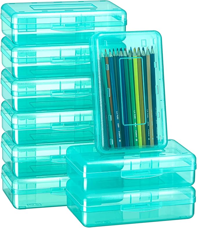 Fainne 24 Pack Pencil Boxes for School Clear Plastic Pencil Case Large Plastic Crayon Box Bulk Stackable Classroom Stationery Organizer School Supplies(Cyan) by Fainne