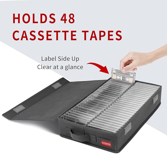 NUSWOR Cassette Tape Storage Box -Audio Cassette Holder 3Pack – Grey | Dust-proof Cassette Racks with Lid - Holds 144 Cassette Cases - 16.34 x 9.25 x 3.4 Inches - Image 3