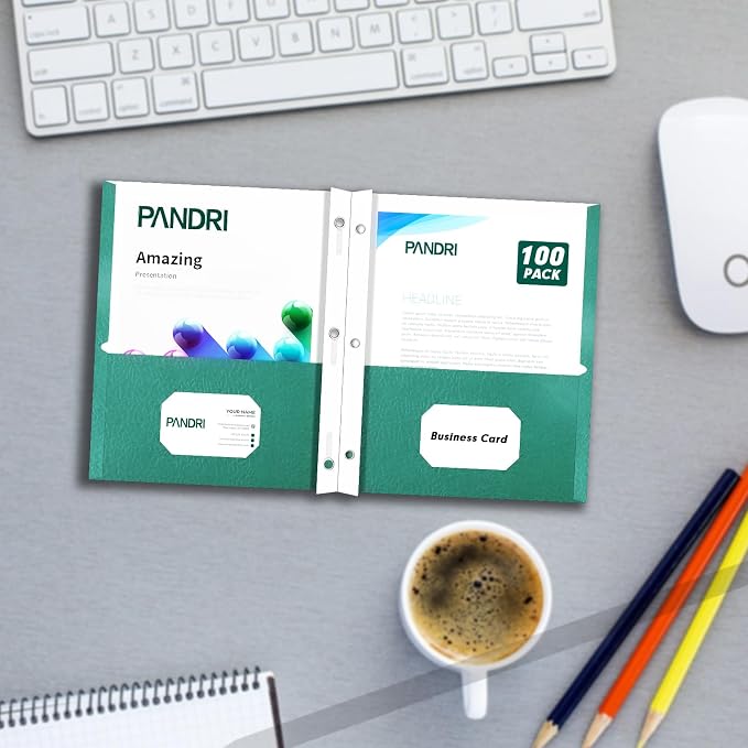 Two Pocket Folders, PANDRI 100 Pack Two Pocket Folders with Prongs, 2 Pocket 3 Prong Folders Designed for Office and Classroom, Letter Size Assorted 5 Colors - Image 7