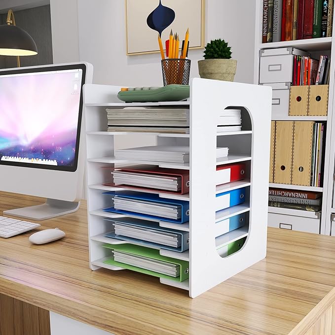 Natwind 7-Tier Office File Organizer For Desk,Paper Sorter,White | Desktop Storage For Office Supplies,Document Storage Rack,Letter Tray For Home,Office,Classroom Document Holder by Natwind