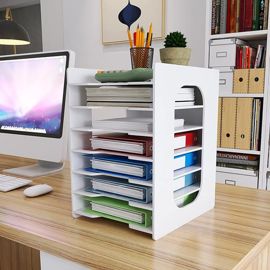 Natwind 7-Tier Office File Organizer For Desk,Paper Sorter,White | Desktop Storage For Office Supplies,Document Storage Rack,Letter Tray For Home,Office,Classroom Document Holder by Natwind