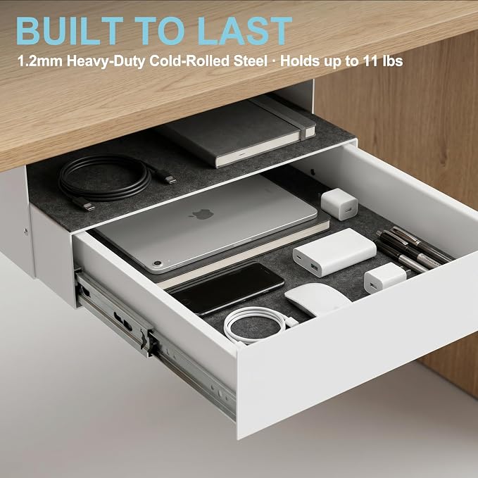 Under Desk Drawer Slide Out, Lockable Steel Drawer,13.8",White | Storage Drawer with Lock and Keys, Full-Extension Slides, Undermount Drawer for Home Office & Standing Desk - Image 6