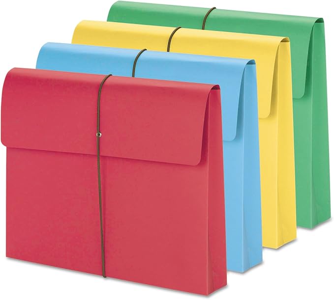 Smead Colored Expanding File Wallet with Flap and Cord Closure, 2" Expansion, Letter Size, Assorted Colors, 50 per Box (77251) by SMEAD