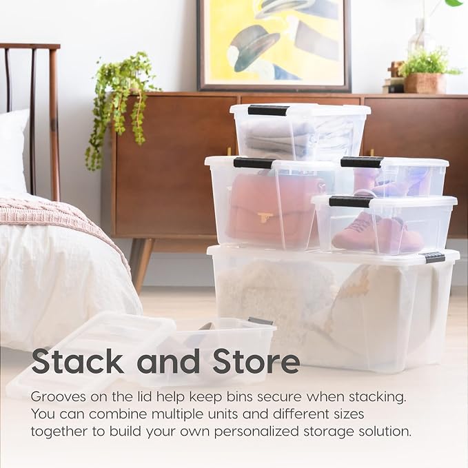 IRIS USA 4-Pack 13 Quart Storage Bins with Lids, Pearl | Conceals contents for a clean look. Ideal for shoes, photos, documents, and small essentials. Nestable design saves space - Image 4