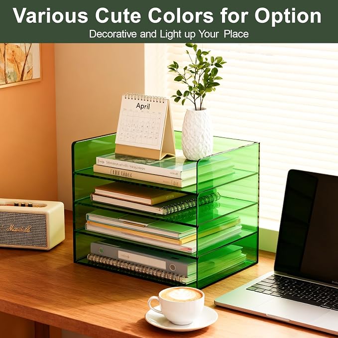 Gelite Acrylic File Organizer for Desk 4 Tiered Stackable Letter Tray Office Paper Storage Desktop Document Sorter, Emerald Green - Image 5