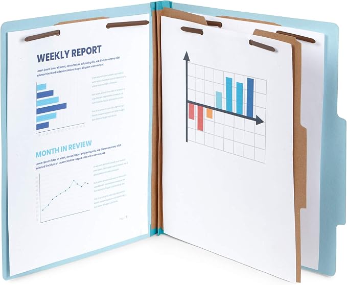 Blue Summit Supplies 30 Blue Classification Folders, 1 Divider, Letter | Heavy duty 25pt blue pressboard, 1 divider, 2 in expansion, 2 prong, holds 100+ sheets, medical and office files - Image 5