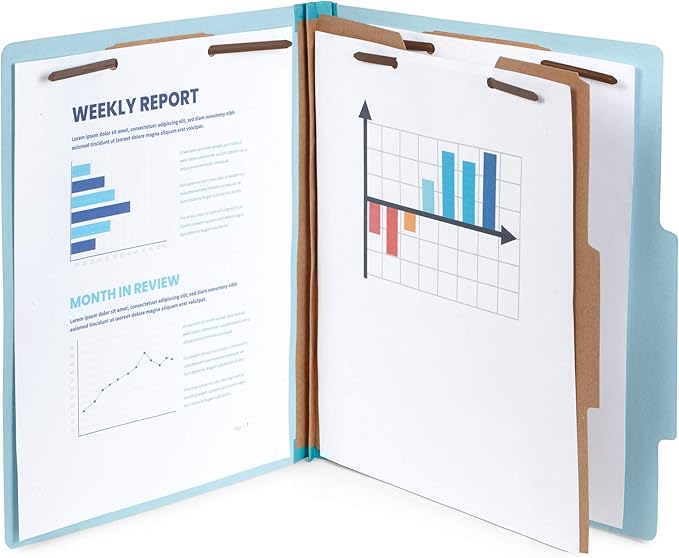 Blue Summit Supplies 10 Classification Folders, 1 Divider, Light Blue | Heavy-duty, letter size, 2 in expansion, 2 prong fasteners, 1 divider, for medical and legal files - Image 5