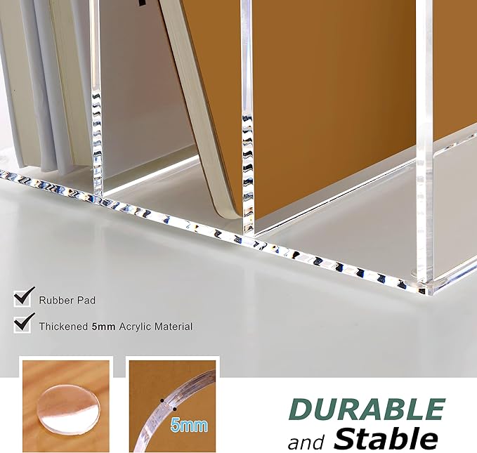 SANRUI Acrylic Magazine Holder Desk Organizer Workspace Sorter Clear 3 Slot | Bookend File Sorter Holder,Folder Rack, Office Accessories Organization Storage with 3 Vertical Compartments - Image 4