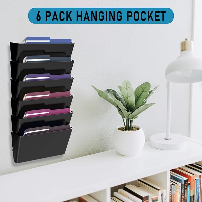 MINDEPOT 6 Pockets Acrylic Wall File Organizer, Clear Wall File Holder, Plastic Hanging Wall File Holder for Office, School and Home, Black - Image 7