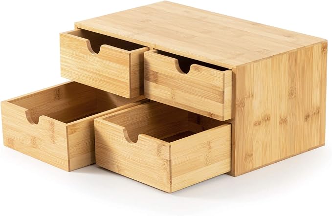 Bamboo Desk Drawer Organizer, Desktop Organizer with Drawers T(4 Drawes) | 4 Drawers Open Top Tray Fully Assembled Stores Pens, Notes, Makeup, Jewelry & Toiletries for Office, Vanity & Bath - Image 6