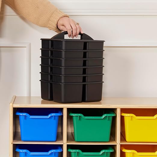 ECR4Kids 3-Compartment Small Plastic Caddy, Multipurpose Organization, Black, 6-Pack - Image 7