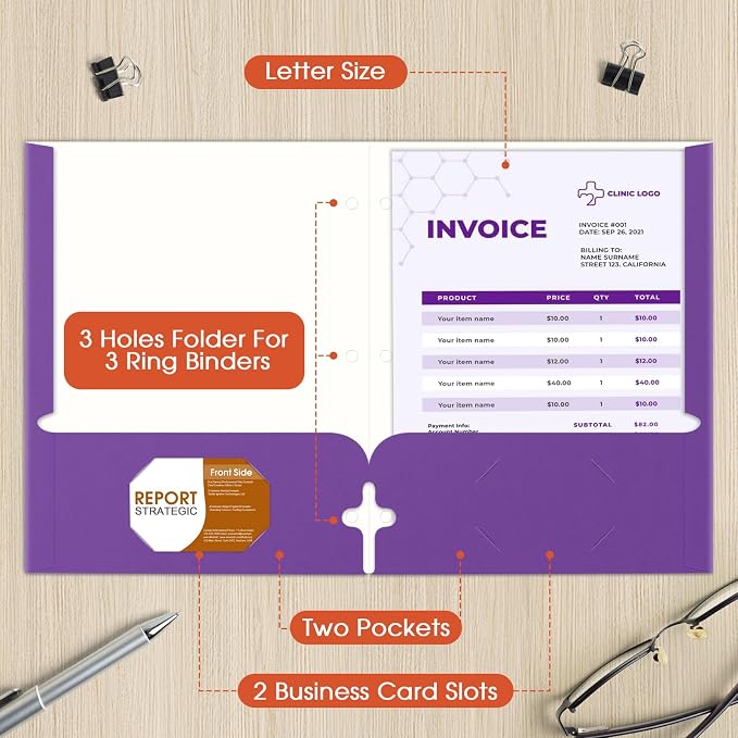 Bstoyder Folders with Pockets, 120 Pack Assorted Colors, 3 Hole Punched with Business Card Slot, Letter Size File Folders for School, Office, Home - Image 2