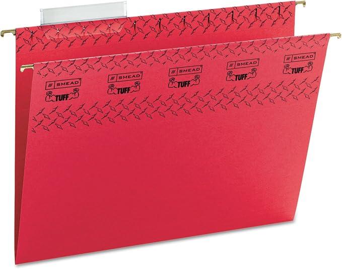 Smead TUFF Hanging File Folder with Easy Slide Tab, 1/3-Cut Sliding Tab, Letter Size, Red, 18 per Box (64043, Rod Color May Vary) - Image 4