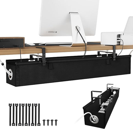 KEEGH Under Desk Cable Management Tray 36", No Drill Cord Organizer, Black | Heavy Duty, Large Capacity, 3-Level Clamp Fit 0"-2.5" Desks, Clamp/Screw Mount, for Home, Office, Gaming, Room, Studio by KEEGH