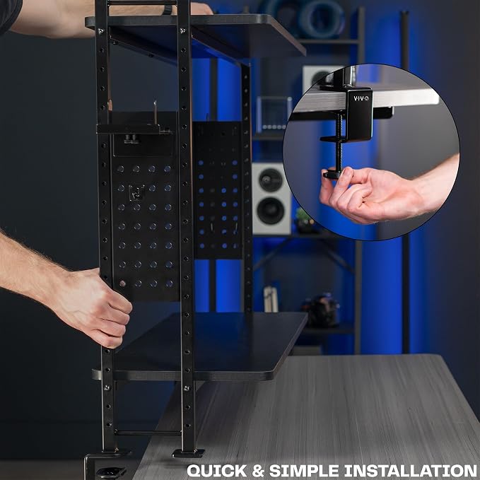 VIVO Clamp-on 40 inch 2-Tier Shelving Unit with Pegboard for Table Accessories, Gaming Devices, and More, Desktop Organizer, Black, DESK-SHELF40G - Image 8