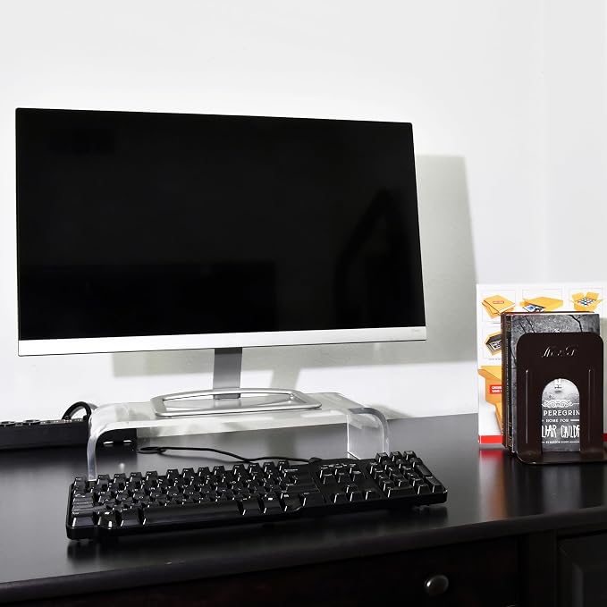 AMT Acrylic Laptop Monitor Stand & Computer Riser with Cat Keyboard Protector, Space-Saving Design, Extra Storage, Clear Shelf - Ideal for Monitors, Laptops, Printers, Desktop Decor - Image 5