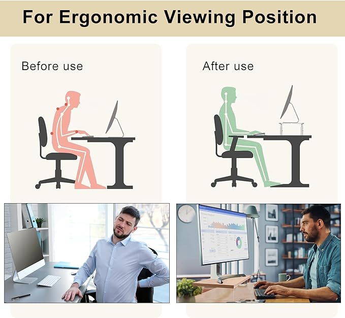 Monitor Stand Riser,Wood & Acrylic Computer Monitor Stand with LED Light,Desk Accessories Desktop Organizer Stand for Computer,Laptop,Printer,PC & TV Screen Riser… (All White) - Image 4
