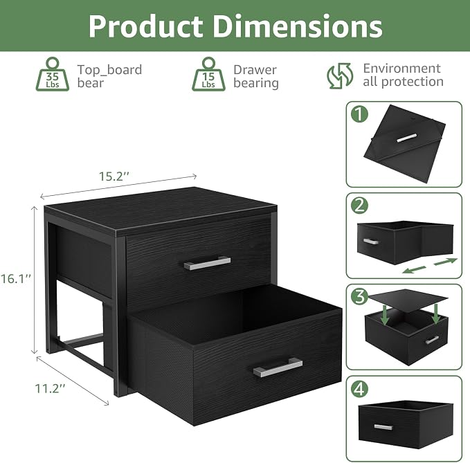 BOLUO Stackable Storage Drawers Closet Organizers and Storage Fabric Black 2 Drawer Dresser for Bedroom Modern - Image 3