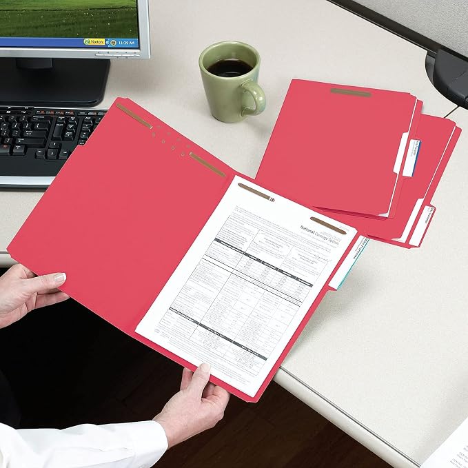 Smead Fastener File Folder, 2 Fasteners, Reinforced 1/3-Cut Tab, Legal Size, Red, 50 per Box (17740) (Pack of 1) - Image 2