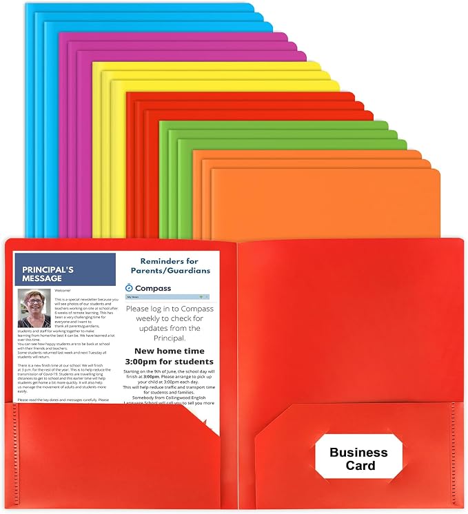 HABGP Plastic Folders with Pockets, 18 Color Heavy Duty Two Pocket Folder | Business Card Holder, for Office, High School by HABGP