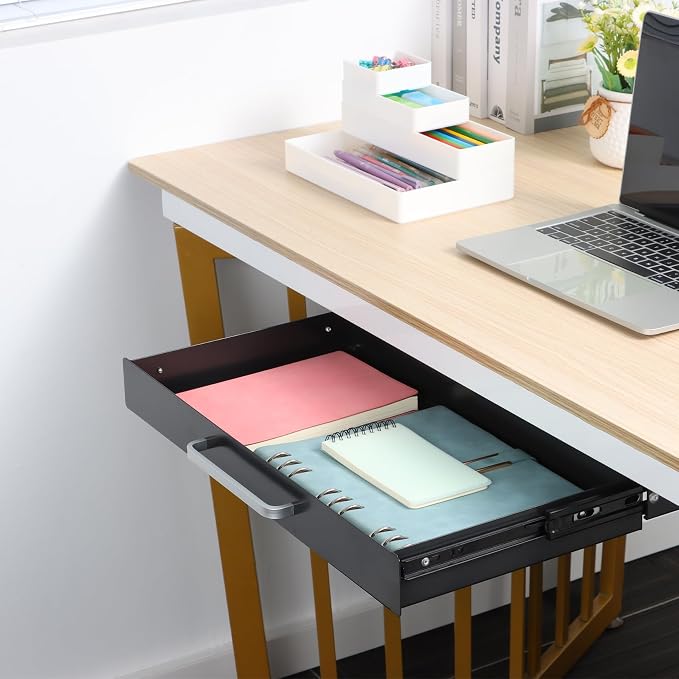 Under Desk Drawer 21" with 4 Divider Trays, Storage Drawer Organizer | Black, Under Counter, Desk Accessory, Attachable for Workbench, Adjustable Brackets, for Desk Lip with Crossbar, Clamp Mount - Image 7