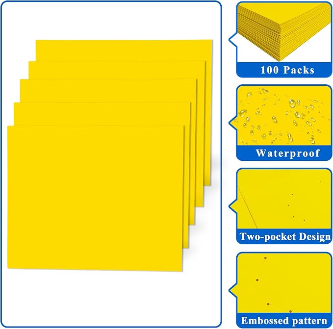 Zzrywuty 100 Packs Yellow Two Pocket File Folders with Business Card Slot,Textured Paper,Letter Size,Holds 100 Plus Sheets for School,Office,Business - Image 4