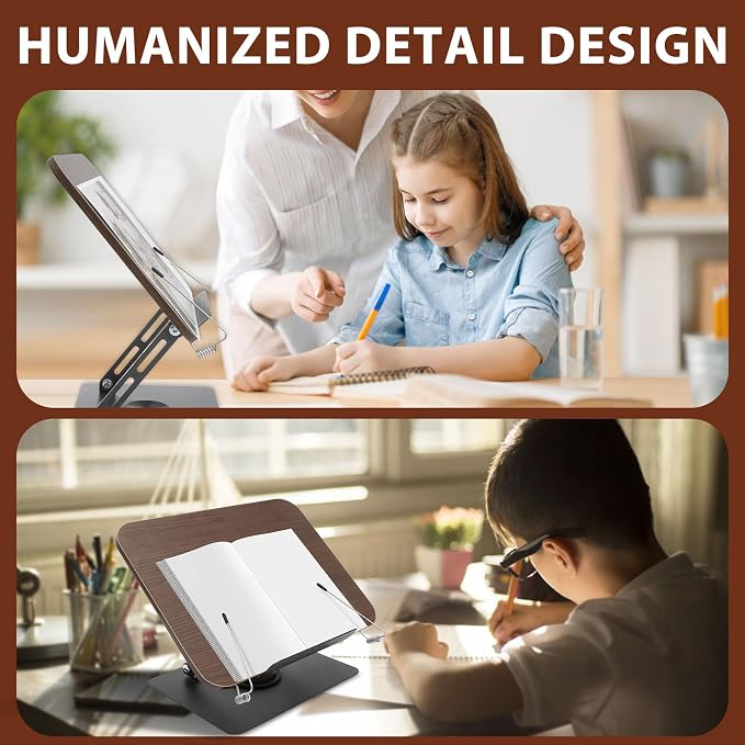 Book Stand for Reading Adjustable Book Holder with 360° Rotating Base Foldable Cookbook Stands for Home Office Kitchen Traveling Display Stand for Textbook, Recipe, Magazine,Tablet - Image 6
