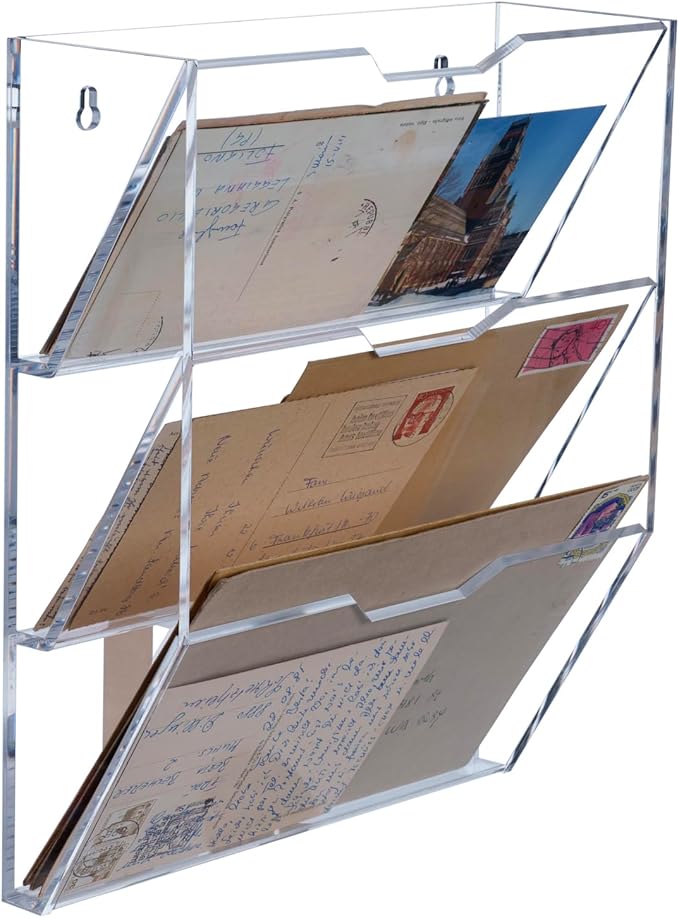 MyGift 3 Tier Acrylic Mail Sorter Wall Mounted Letter Holder Rack | Three Tier Design, Clear Acrylic Construction, Wall Mount Storage, Paperwork Organization, Entryway & Office Solution by MyGiftHome