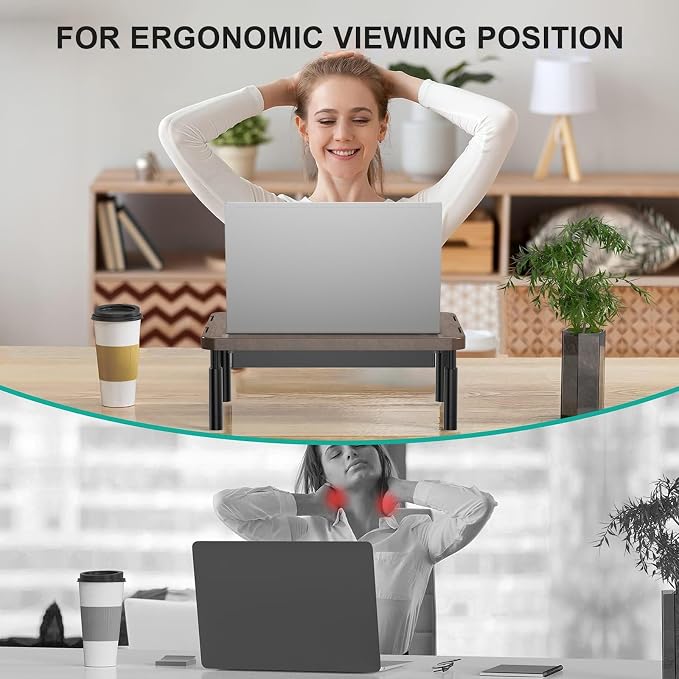 WALI Plastic Computer Monitor Stand with Storage, Adjustable Laptop Riser | Laptop Riser with Airflow Vents, Desk Organizer for Computer, Printer, Notebook (PTT002-C), 1 Pack, Brown - Image 7