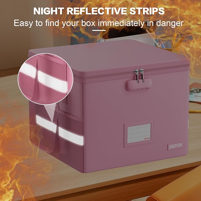 ENGPOW 5200°F File Box Fireproof Document Box with Lock,Heat Insulated Collapsible File Storage Organizer Box with Handle,Portable Home Office File Cabinet for Hanging Letter/Legal Size Folder, Pink - Image 9