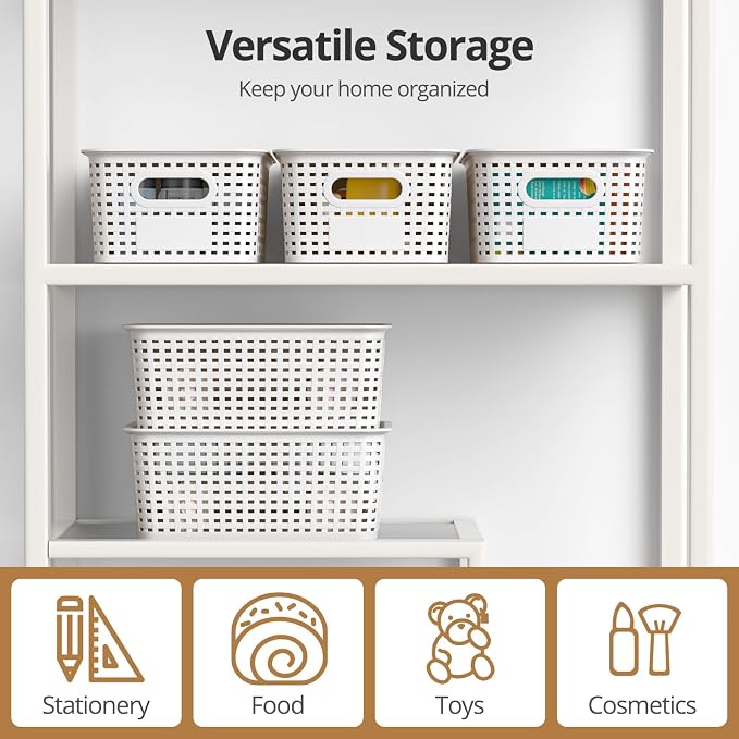 Plastic Storage Basket with Lid, Stackable Small Box Bins for Organizing and Containers for Shelves Drawers Desktop Closet Playroom Pantry Classroom Office Home, 8 Pack 10.2x7.2x4.1 Inch, White - Image 6