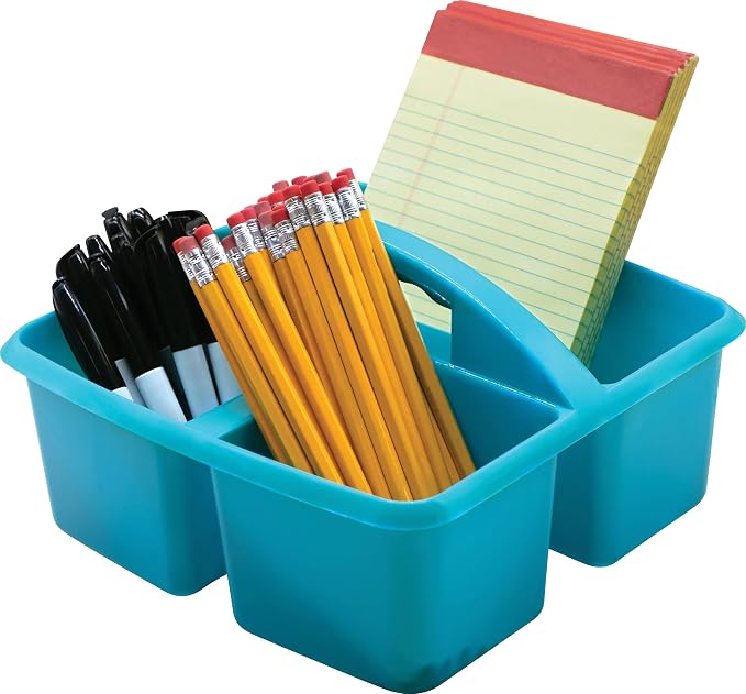 Teacher Created Resources Assorted Bright Colors Portable Plastic Storage Caddy 6-Pack for Classrooms, Kids Room, and Office Organization, (Lime, Orange, Pink, Purple, Teal, and Yellow) 3 Compartment - Image 4