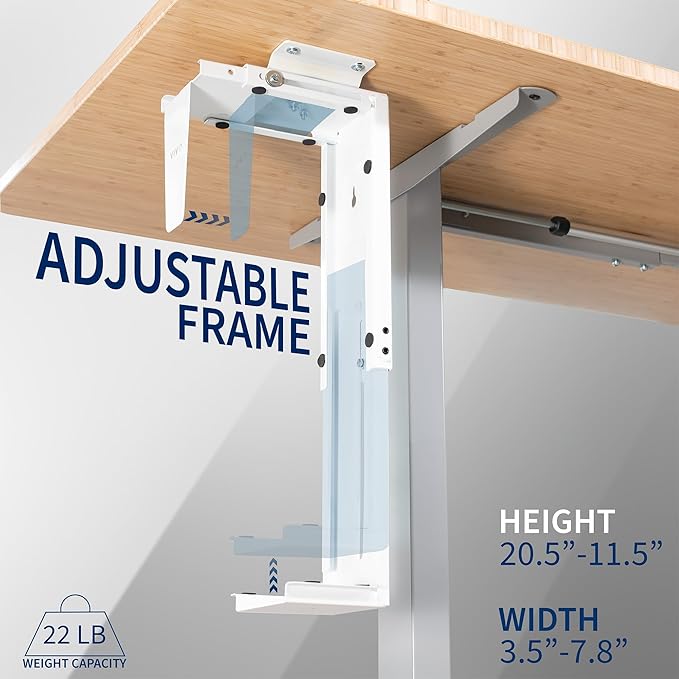 VIVO Adjustable Under Desk and Wall Mount for PC 3.5-7.8 inches Wide, Computer Case CPU Holder with Swivel and Secure Locking, White, MOUNT-PC01W | 3.5 to 7.8 inch Wide Adjustable Computer Mount, CPU Case Machine Holder Stand, Swivel and Secure Locking... - Image 4