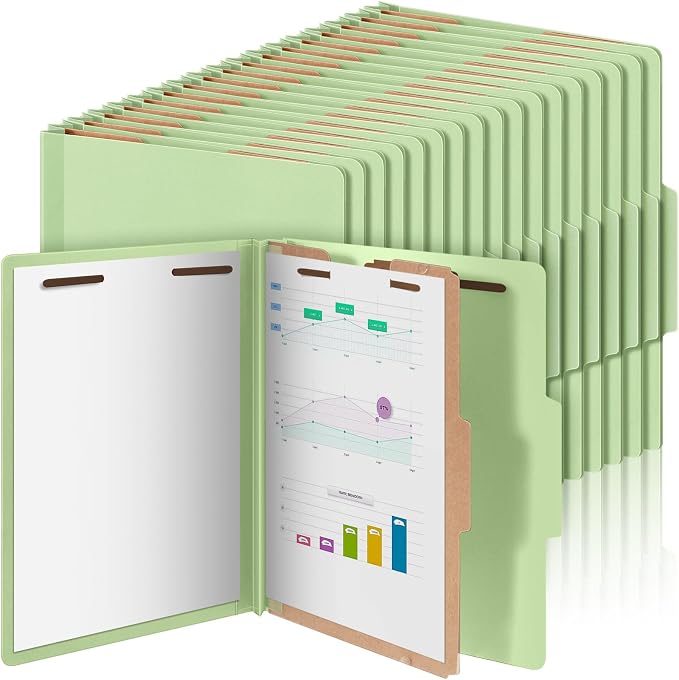 AmazingSpark 60 Pcs Classification Folder Letter Size Bulk, 1 Divider Pressboard File Folder with Expansion 2 Prong Fastener Heavy Duty Office File Organizer for School Medical Document(Light Green) by Unknown
