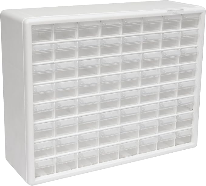 Akro-Mils 64-Drawer Plastic Drawer Storage Cabinet for Garage Organization, Bead Organizer, Building Bricks Storage, Teacher Toolbox, Makeup Organizer, 20" W x 6" D x 16" H, 10164 White | Plastic Cabinet w/ Drawers for Garage Organization, Beads, Build... by Akro-Mils