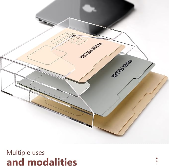 Wall Hanging File Folder Organizer for Desk, 3-Tier Acrylic Magazine Rack Wall Mount File Holder, Clear Paper Document Office Organizer - 1 Pack - Image 5