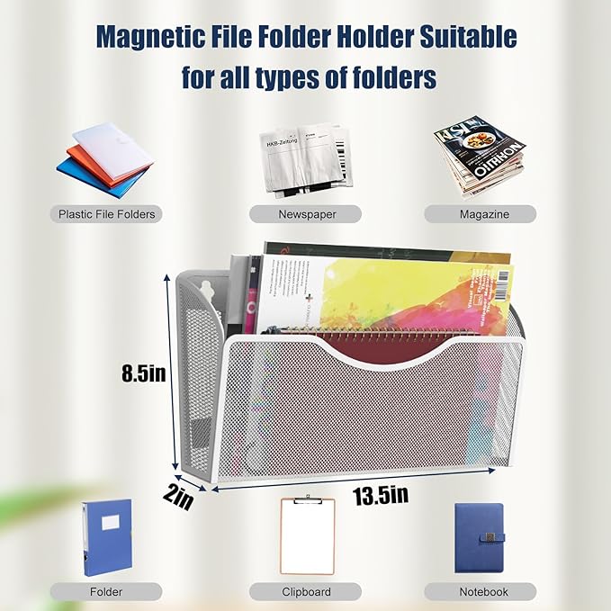 4PCS Magnetic File Holder - No Drilling Magazine Paper Document Holder, Hanging File Organizer for Refrigerators, Whiteboards & File Cabinets - Image 4