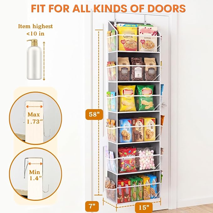 Over Door Organizer with 6 Large Pockets | 6 Transparent Front Pockets & 12 Mesh Side Pockets, 80 lbs Weight Capacity Hanging Storage for Toys, Shoes, Diapers, Pantry - Image 4