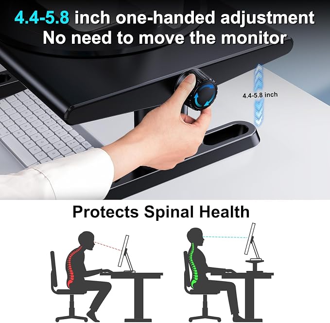 Monitor Stand Riser for Desk,360°Rotation Freely Height Adjustable by Knob,4.4-5.8 Inches,Ergonomic Monitor Stand Mount, Desktop Monitor Stand Riser for Computer,Laptop,Printer,Tv,Black - Image 3