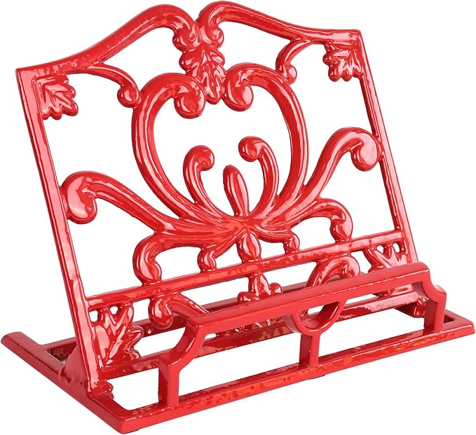 Cookbook Stand, Cast Iron Heavy-Duty Recipe Book Holder, Kitchen Vintage Recipe Book Holder, Reading Rest Holder for Easel/Counter/Books/Magazine/iPad/Bible Red by Minluful