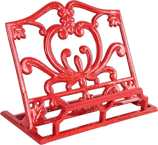 Cookbook Stand, Cast Iron Heavy-Duty Recipe Book Holder, Kitchen Vintage Recipe Book Holder, Reading Rest Holder for Easel/Counter/Books/Magazine/iPad/Bible Red by Minluful