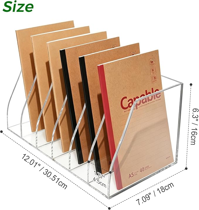 Lovemolly Acrylic Magazine File Holder – 6-Slot Clear Desk Organizer, Vertical Document Sorter for Office, Home & Classroom, No-Assembly Tabletop Rack for Folders, Books & Tablets, 7.09x12.01x6.3 in - Image 2
