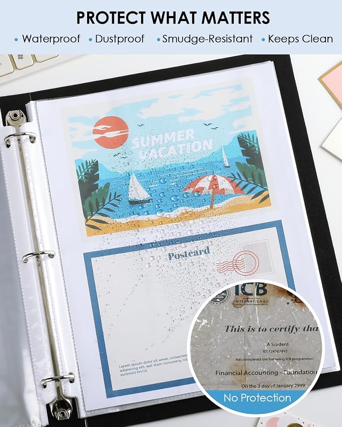 KTRIO Sheet Protectors 8.5 x 11, Page Protectors for 3 Ring Binder, 50 Pack | Crystal Clear, Top Loading, PVC-Free & Acid-Free Polypropylene, No Print Transfer, Protects Letter Size Documents - Image 3